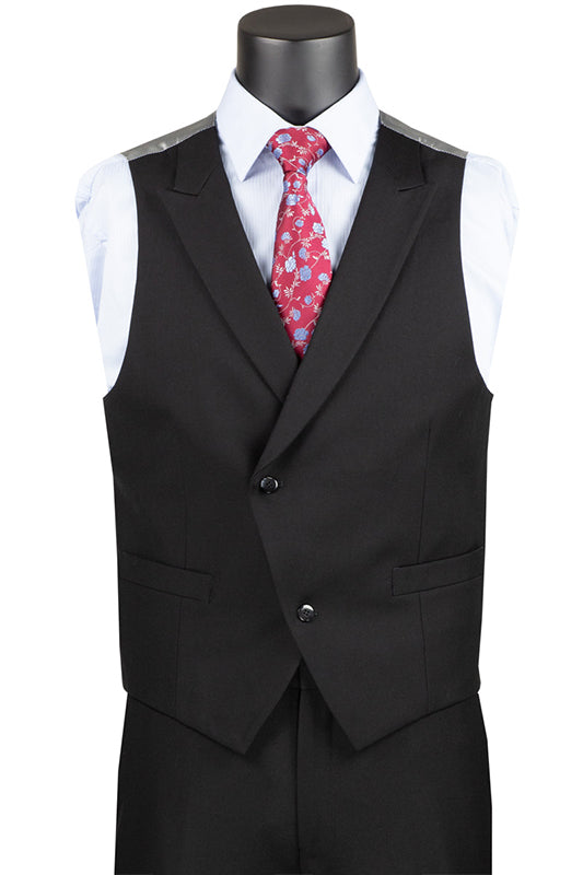 Black Modern 3 Piece Suit with Vest & Elastic Waist