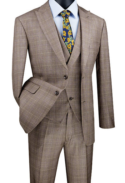 Tan Modern Fit Glen Plaid Peak Lapel Suit