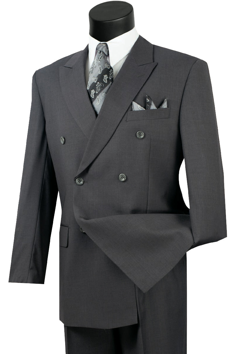 Mens Heather Grey Double Breasted Wool Feel Suit