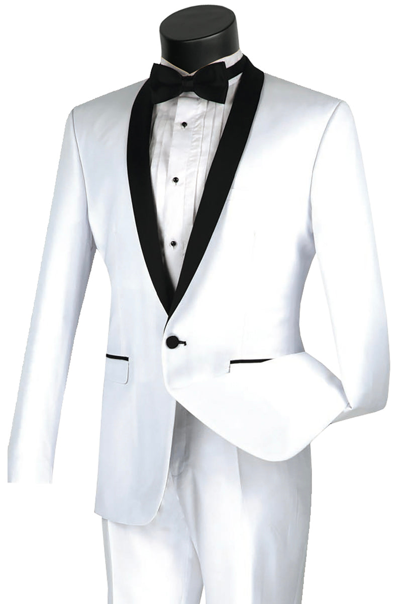 Slim Fit One Button Shawl White Tuxedo
