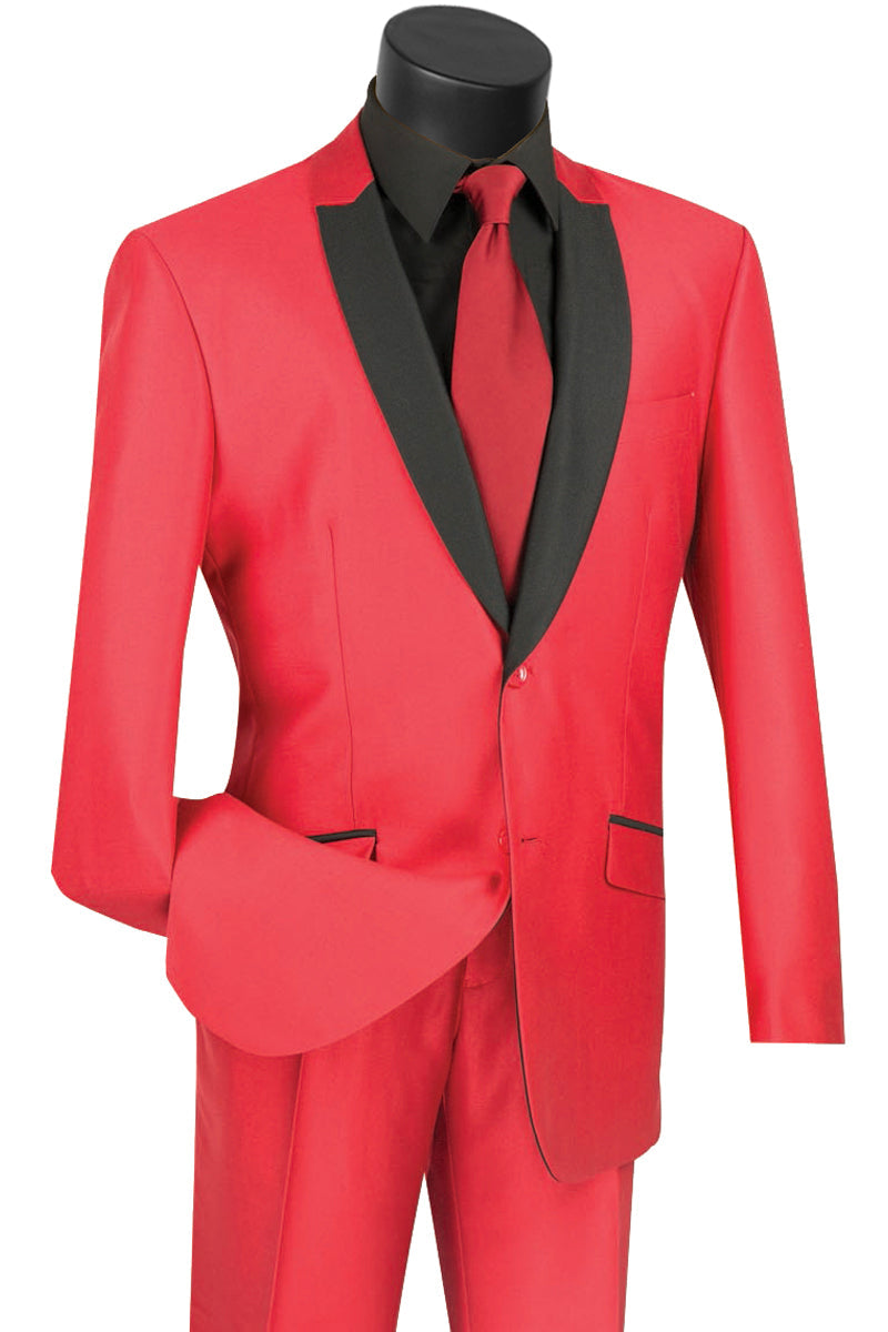 2 Button Slim Red Peak Lapel Tuxedo by Vinci