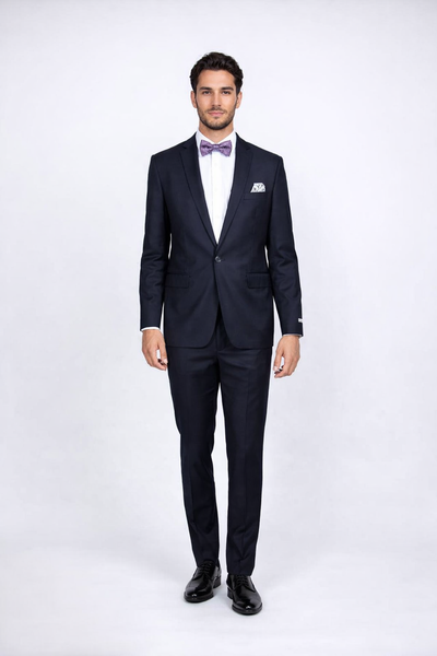 Rossiman Rossi Navy Blue Slim Fit Suit - Peak Lapel