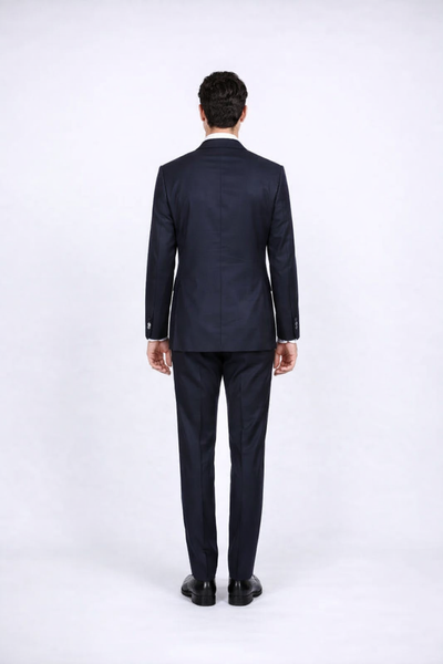 Rossiman Rossi Navy Blue Slim Fit Suit - Peak Lapel