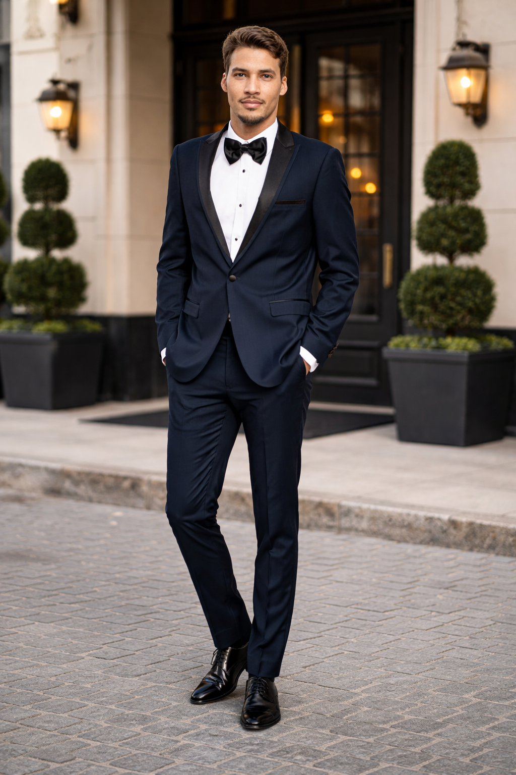 Navy Blue Slim Fit Tuxedo with Peak Framed Lapel – Wedding & Prom