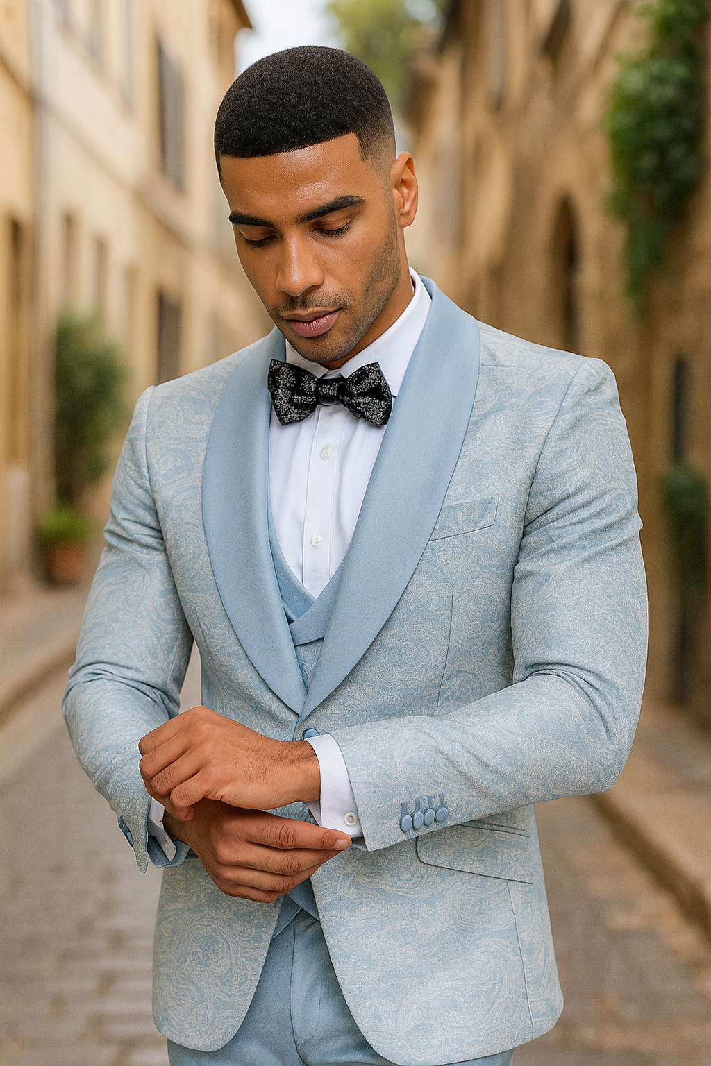 Blue Tuxedo Suit with Double-Breasted Vest by Tazzio