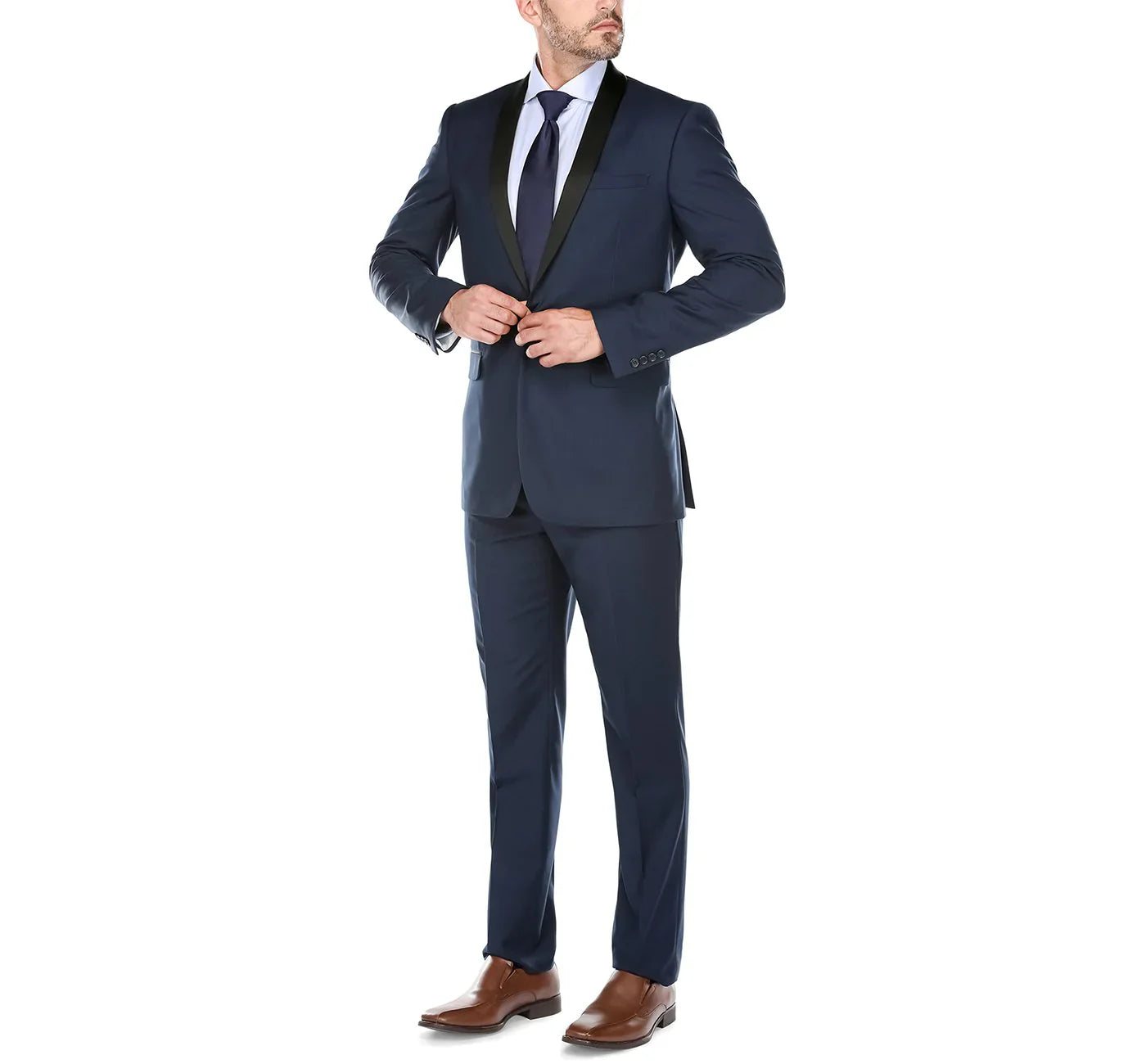 Men's Slim Fit 2-Piece Navy Shawl Lapel Tuxedo Suit