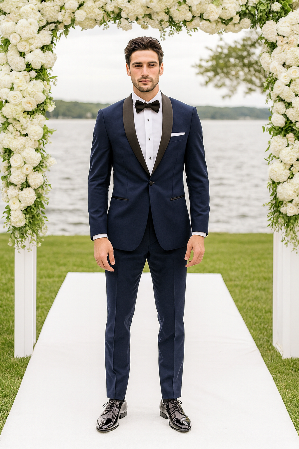 Navy Midnight Blue Tuxedo With Black Shawl Lapel Slim Fit - Wedding - Prom