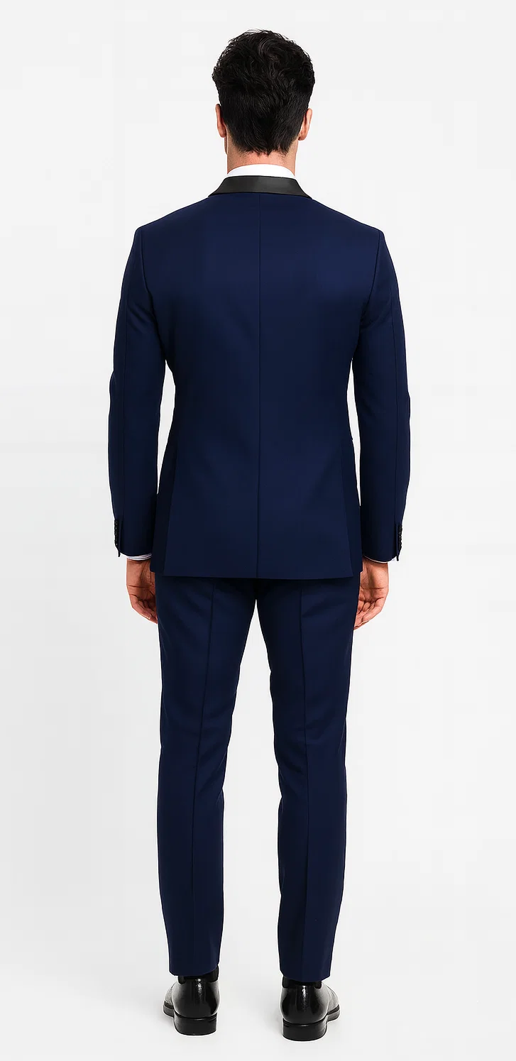Navy Midnight Blue Tuxedo With Black Shawl Lapel Slim Fit - Wedding - Prom