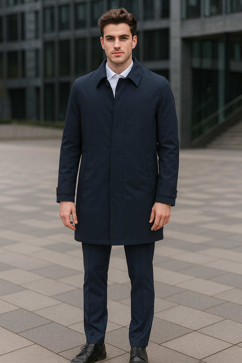 Nylon Raincoat with Removable Liner - Navy Blue