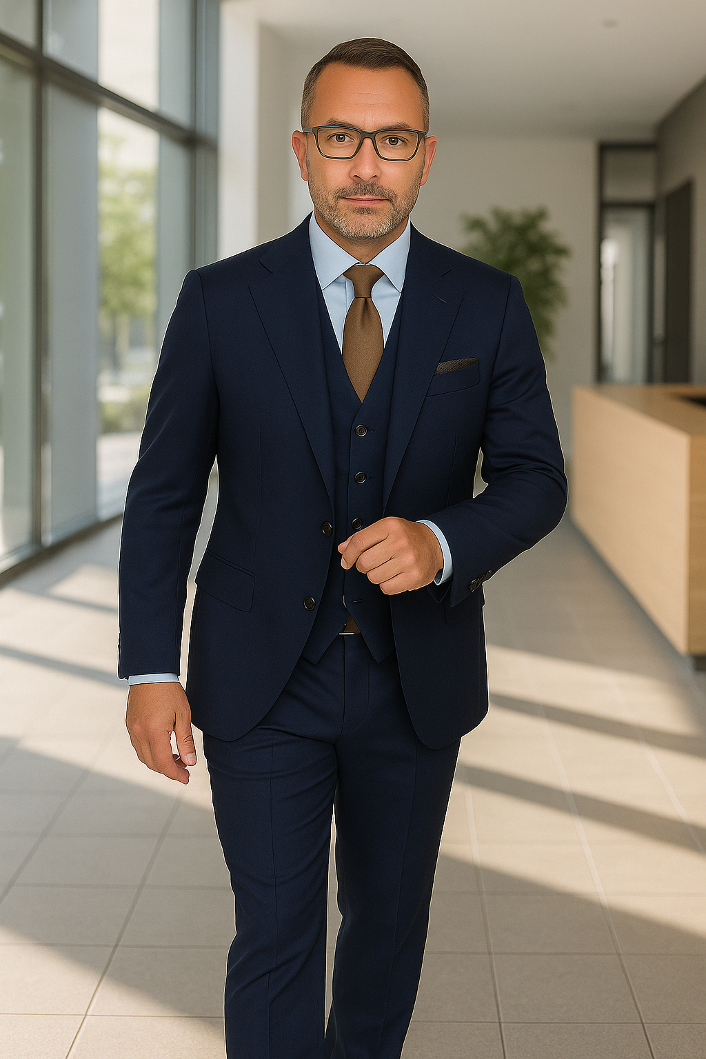 Italian Wool 3-Piece Herringbone Suit