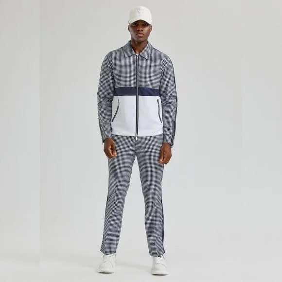 Mens Houndstooth Navy 2pc Tracksuit