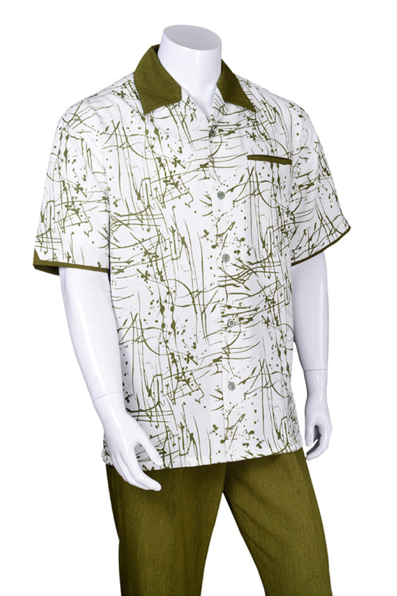 Splatter Print Olive Walking Suit for Men