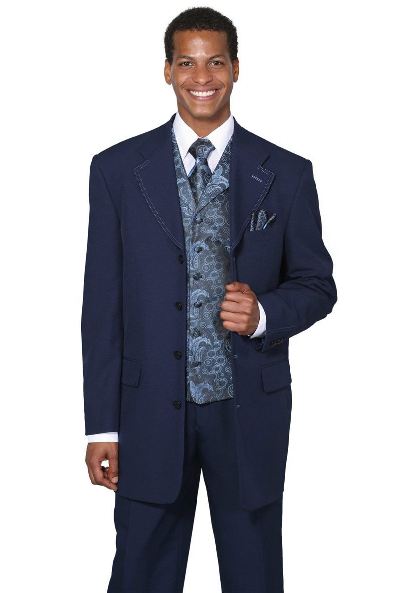 Mens Navy 3/4 Suit with Paisley Vest