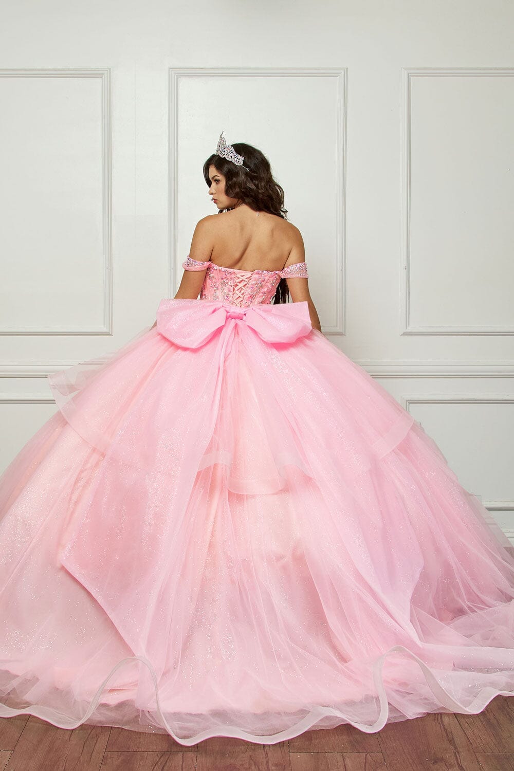 Off Shoulder Bow Ball Gown by Bella Princess PQ1063