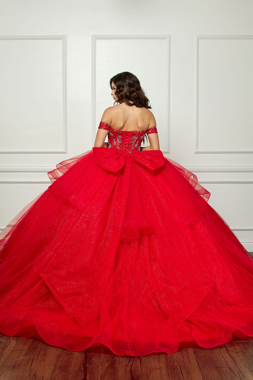 Off Shoulder Bow Ball Gown by Bella Princess PQ1063