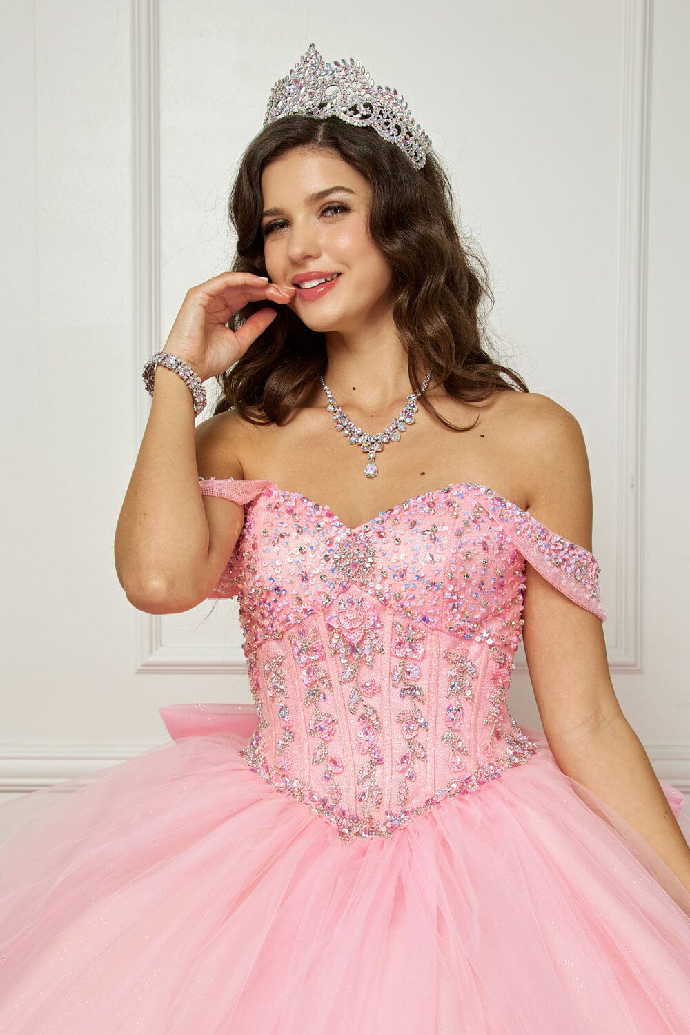 Off Shoulder Bow Ball Gown by Bella Princess PQ1063