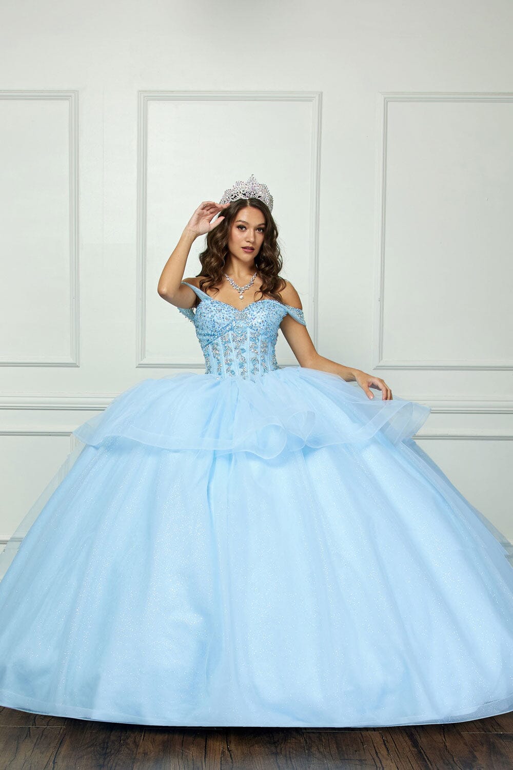 Off Shoulder Bow Ball Gown by Bella Princess PQ1063