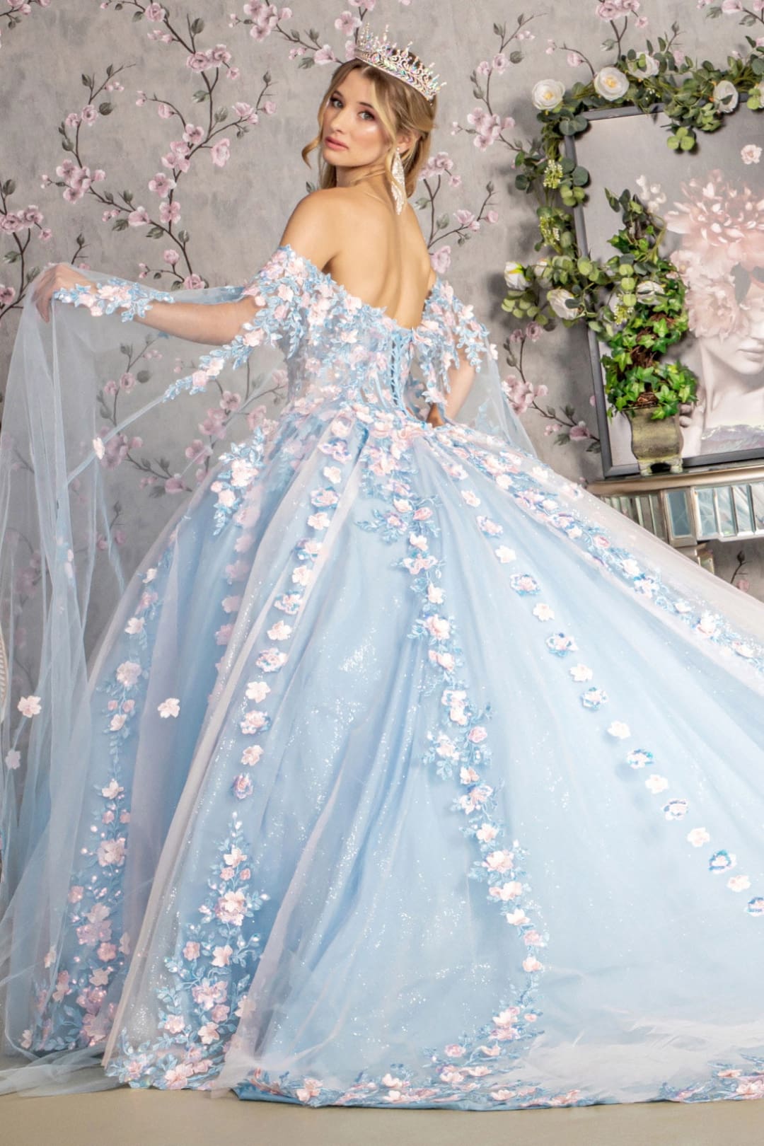 Off Shoulder Cape Sleeve Ball Gown by GLS Gloria GL3468