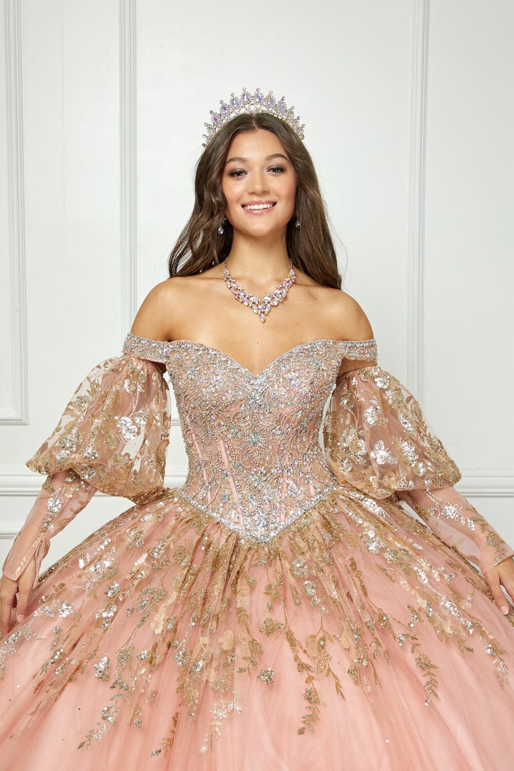 Off Shoulder Puff Sleeve Ball Gown by Bella Princess PQ1041