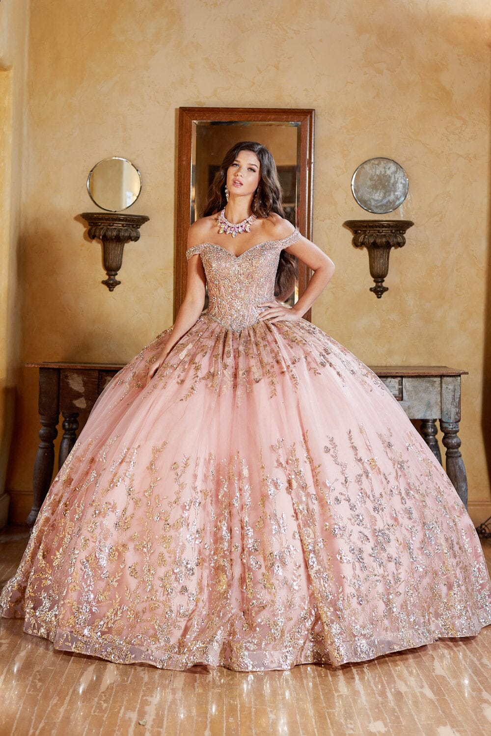 Off Shoulder Puff Sleeve Ball Gown by Bella Princess PQ1041