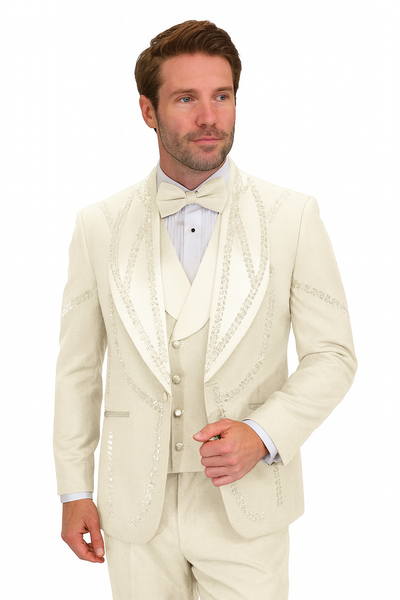 Off White Italian Wool 3-Piece Tuxedo