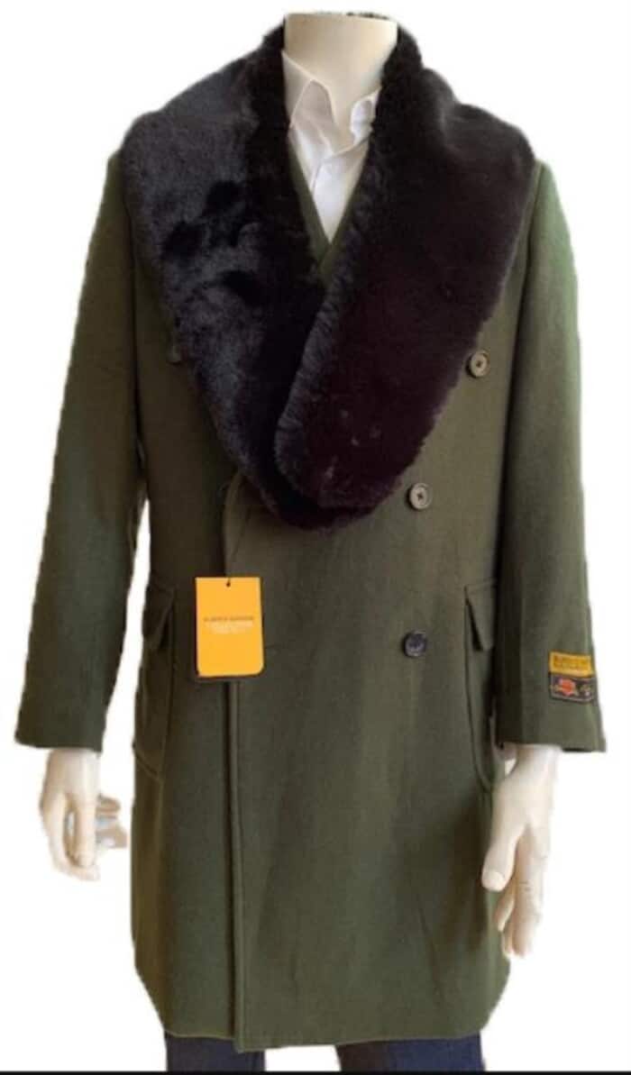Olive Green Double Breasted Wool Cashmere Peacoat