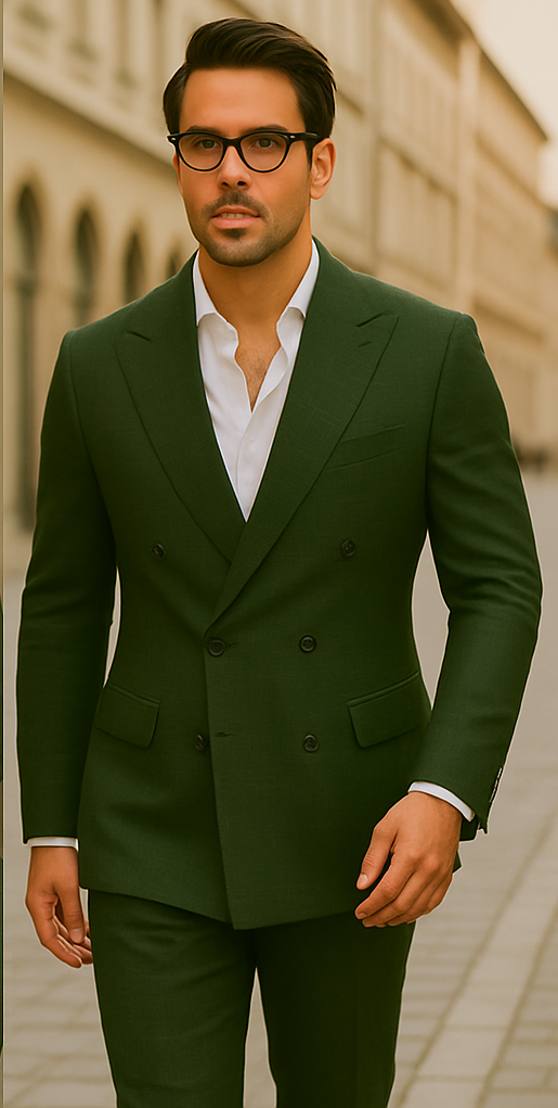 Italian Double Breasted Windowpane Wool Suit