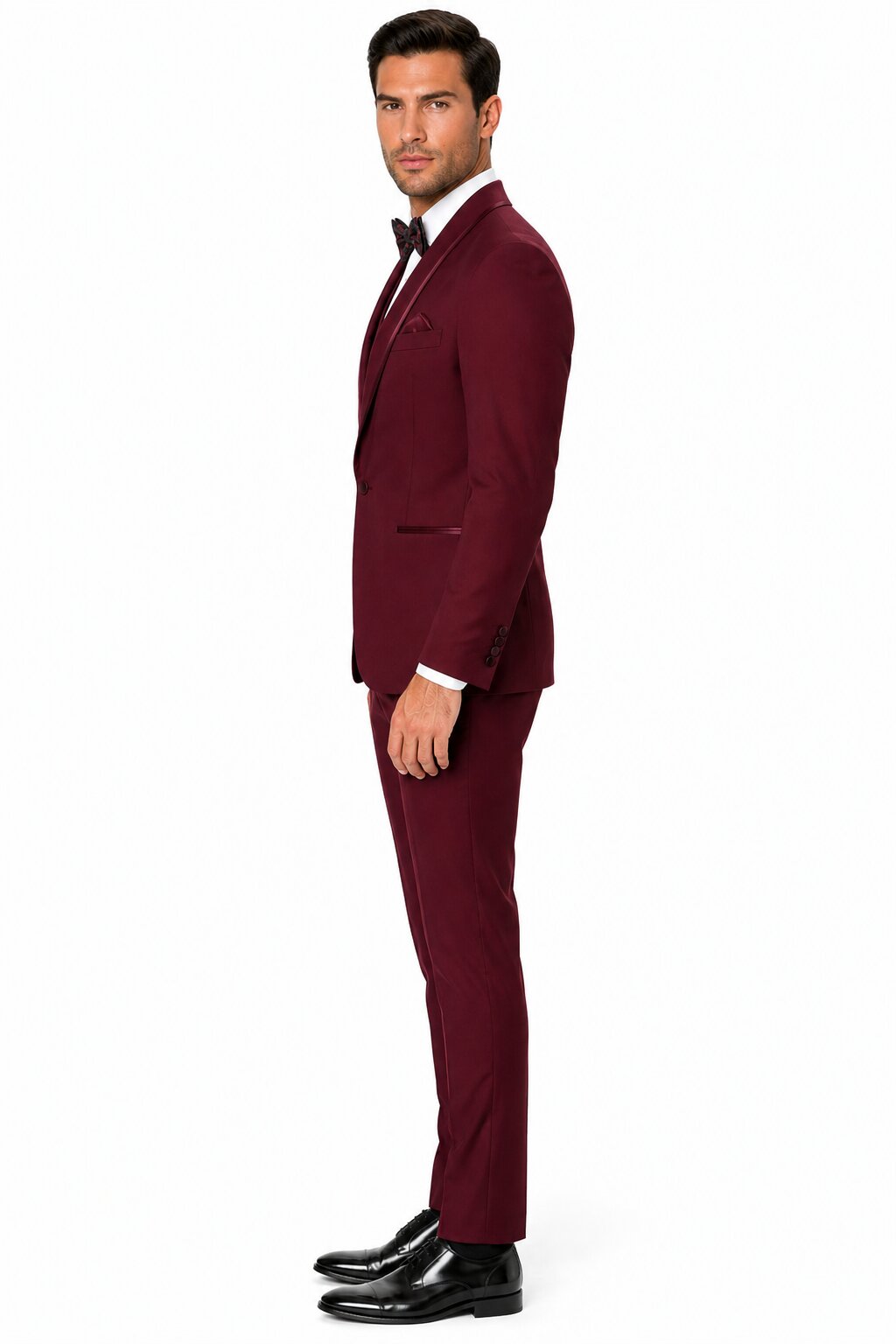 One Button Maroon and Black Suit - Black and burgundy suit