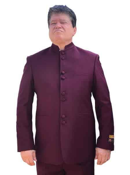 Online Indian Wedding Outfits ~ Mandarin ~ Nehru Collar Jacket Collarless Style 8 Button Wedding Burgundy Prom/Marron Suit