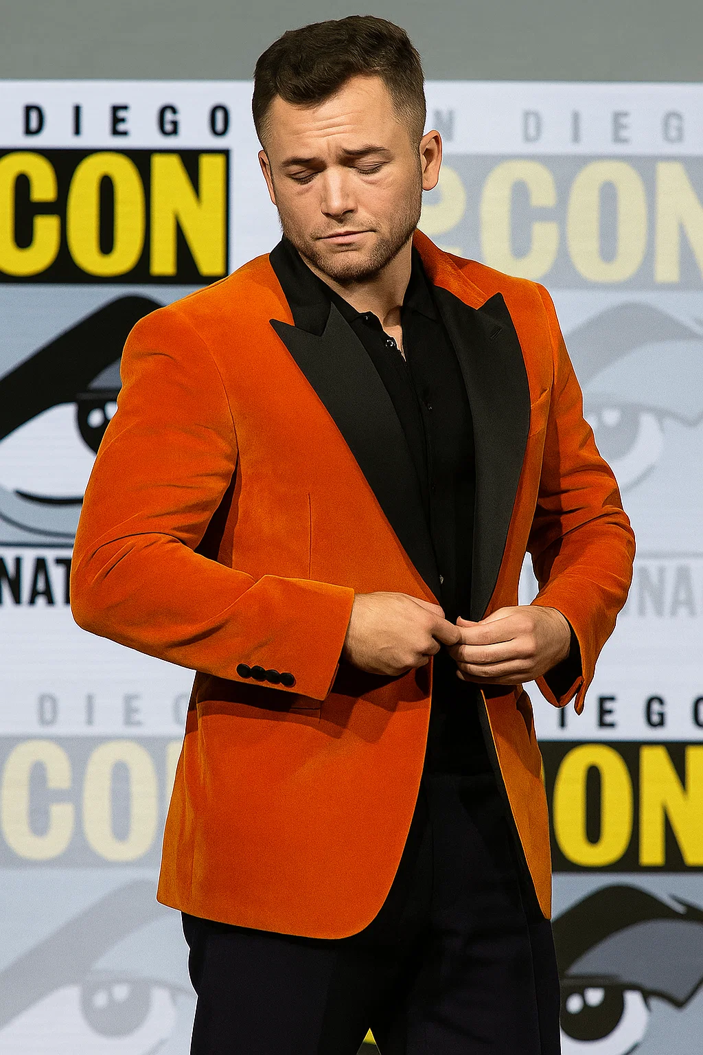 orange-one-button-blazer