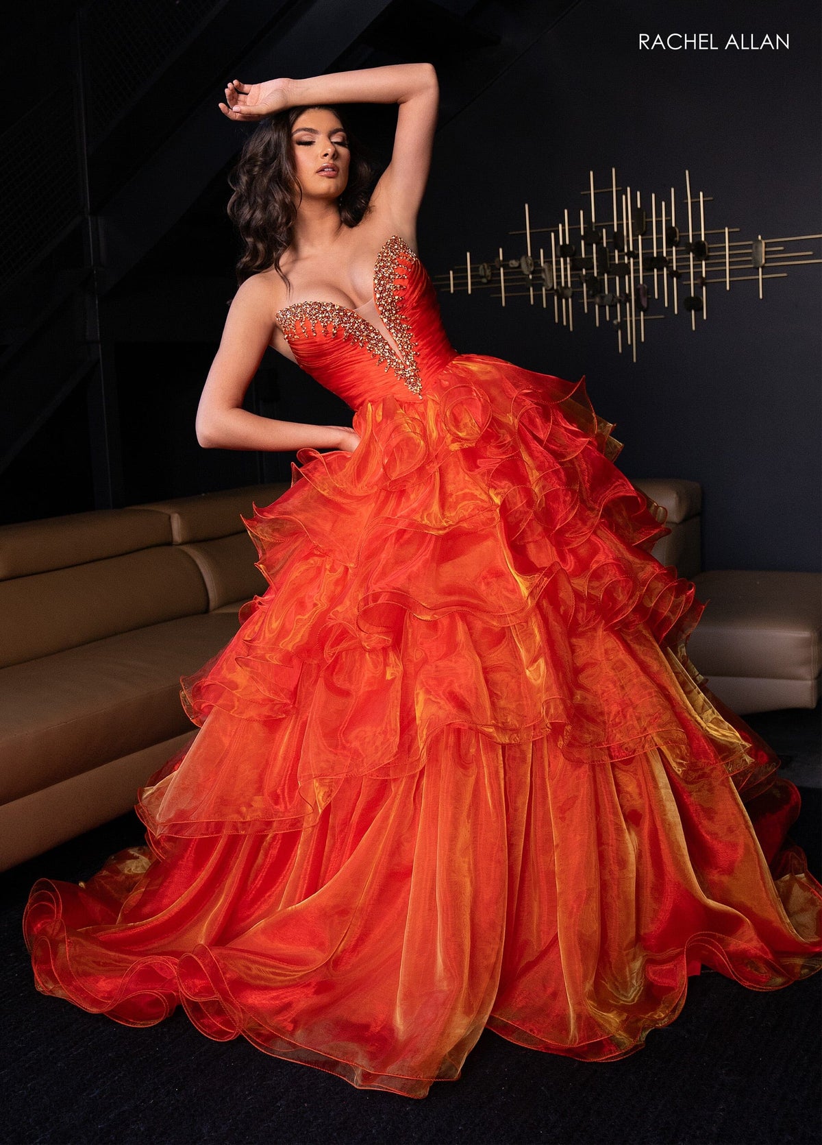 Rachel Allan 50312 Organza Strapless Ruffled A-line Gown