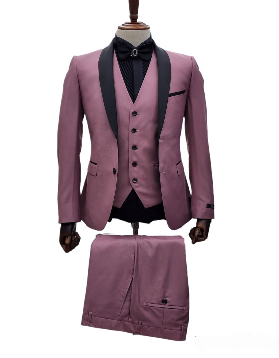Mauve Pink Slim Fit Tuxedo, 3-Piece Shawl Lapel