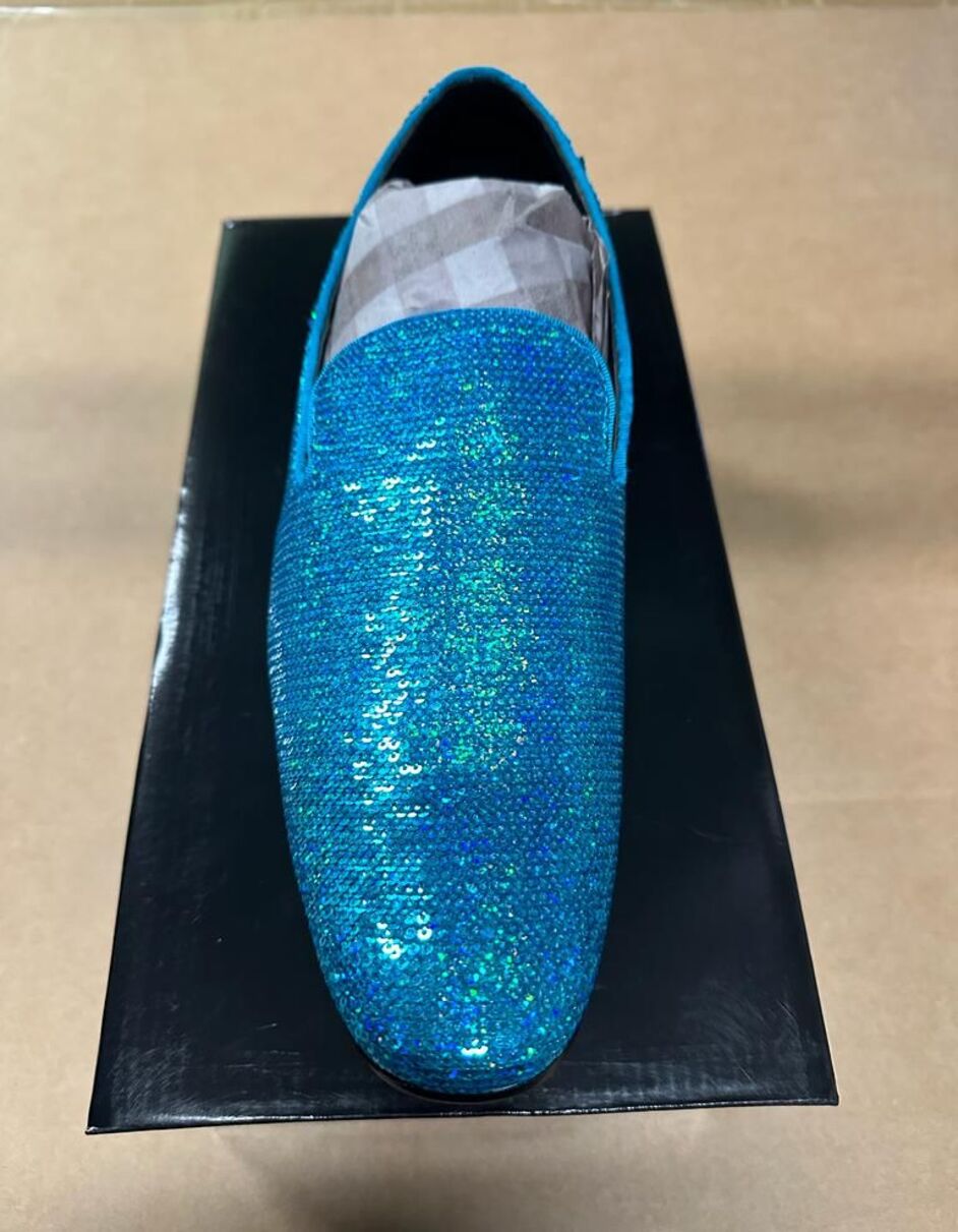 Men's Blue Sequin Glitter Slip-On Loafers