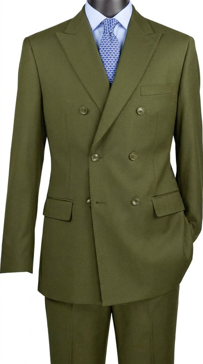 Menβs Olive Green Double-Breasted Suit β Classic Peak Lapel Wedding, Business Hunter Color