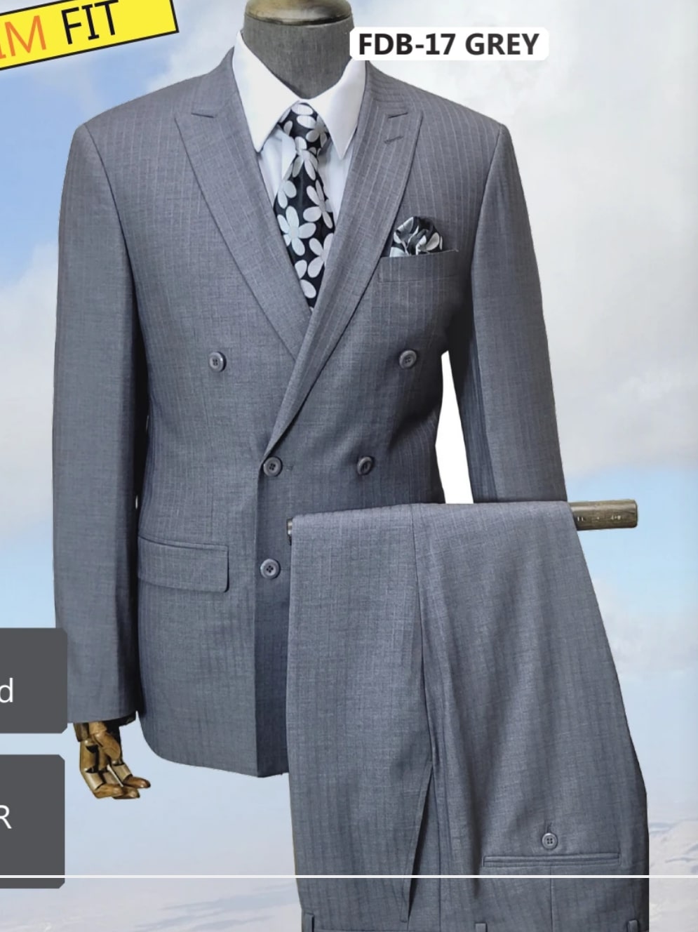 Grey Double-Breasted Slim Fit Suit