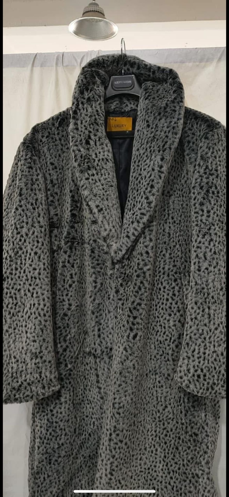 Men’s Grey Faux Fur Animal Print Overcoat