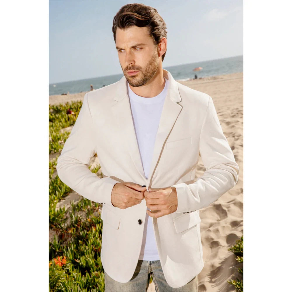 Men’s Off White Casual Blazer – Classic Western Style Lightweight Summer Cowboy Jacket Casual Ivory Cream Color Off White / 58 Long