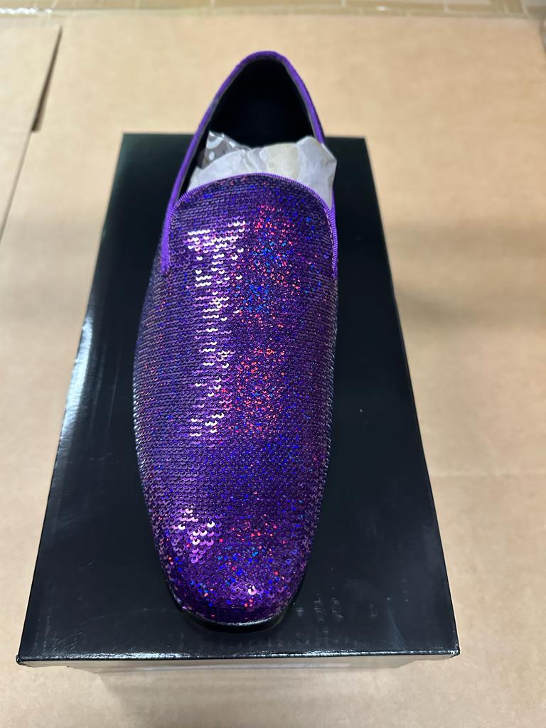 Mens Purple Sequin Dress Shoes Slip on – Luxury Slip On Formal Loafers Wedding Prom Party Designer Footwear