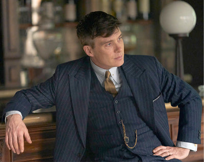 Menβs Navy Blue Pinstripe 3 Piece Suit, Thomas Shelby Inspired Vintage Formal Suit for Weddings, Parties, Prom, and Special Events