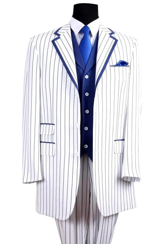 White and Royal Blue Pinstripe 3-Piece Suit