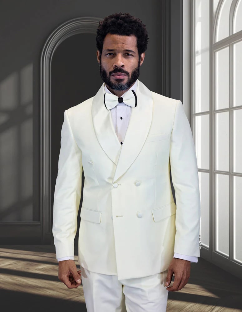 Off-White Double Breasted Shawl Tuxedo Jacket