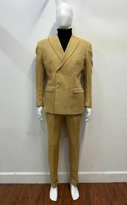 Men’s Gold Double Breasted 1920s Slim Fit Suit