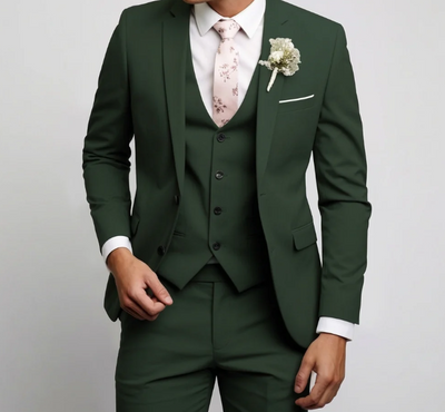 Menβs Forest Green 3 Piece Wedding Suit, Formal Groom Groomsmen Dress Suit Set
