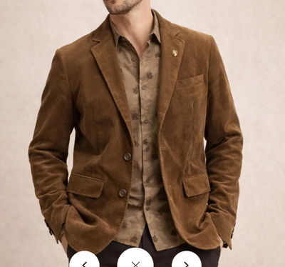 Menβs Brown Corduroy Country Blazer β Two-Button Western Sport Coat for Casual