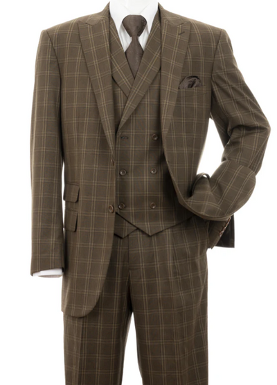 Menβs Edwardian Brown Plaid 3-Piece Suit β Vintage Double-Breasted Vest Wedding and Formal Suit