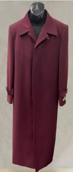 Men’s Full-Length Burgundy Overcoat – Microfiber 4 season fabric Long Formal Coat with Classic Tailored Maxi Duster Coat