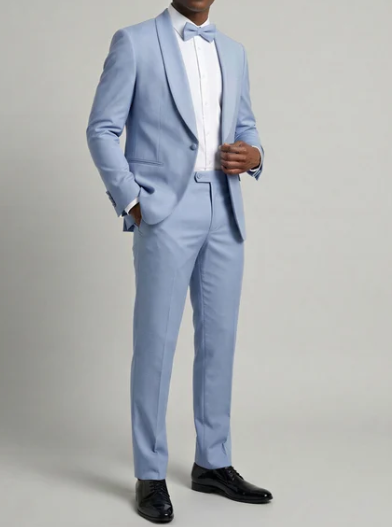 Men’s Powder Blue 2 Piece Tuxedo Suit – Light Blue Wedding Prom Tux with Matching Pants Light Baby Blue
