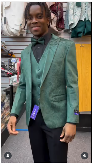 Emerald Green Paisley 3-Piece Slim Tuxedo Set