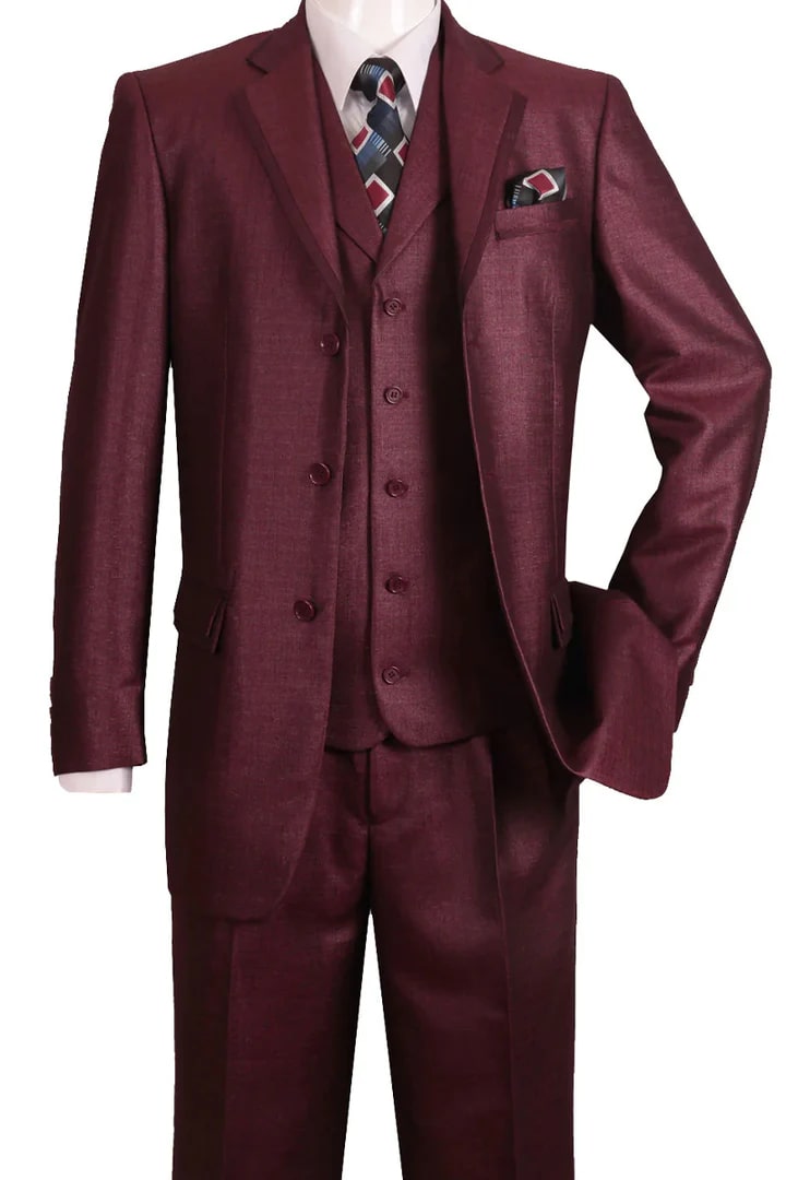 Men's Burgundy Three-Piece Classic Suit