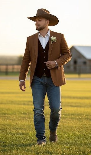Men's Western Blazer in Rust Copper Brown